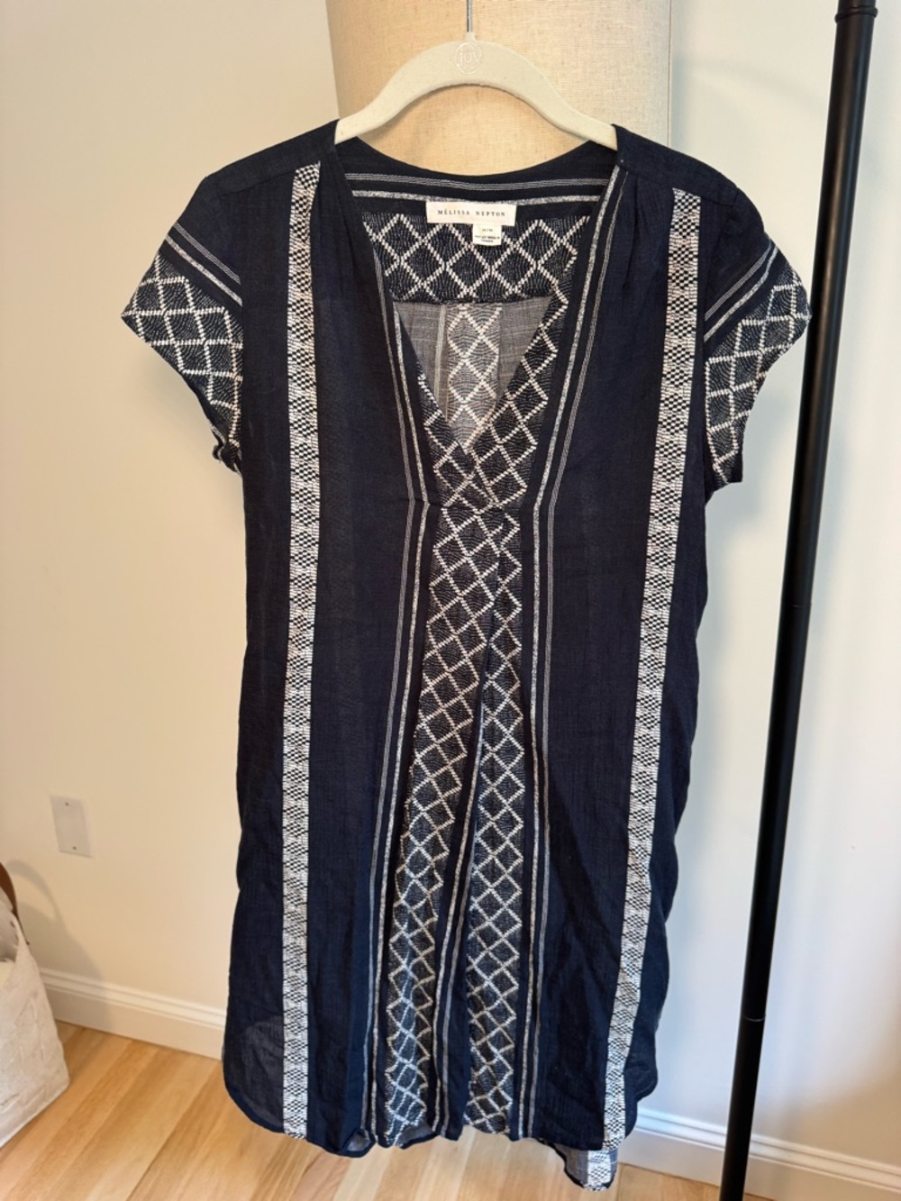 MELISSA NEPTON Navy and White Patterned Midi Dress